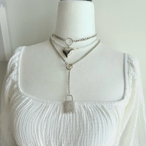 Y2K locket pendant necklace mcbling bedazzled necklace - Picture 5 of 5